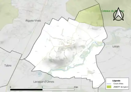 Carte de la ZNIEFF de type 2 sur la commune.