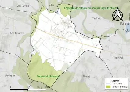 Carte des ZNIEFF de type 2 sur la commune.