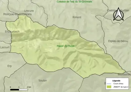 Carte de la ZNIEFF de type 2 sur la commune.