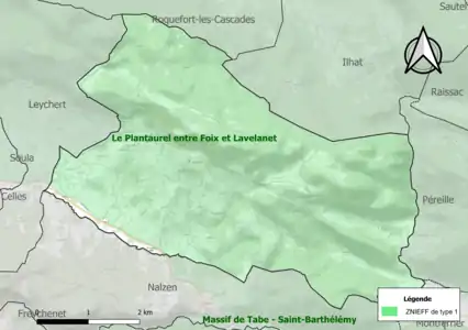 Carte de la ZNIEFF de type 1 sur la commune.