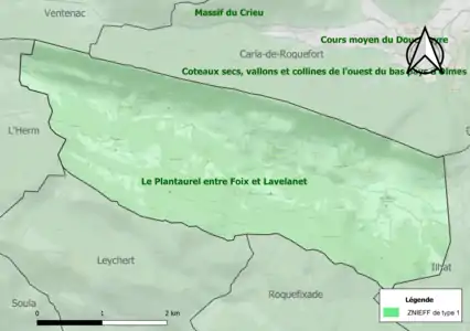 Carte de la ZNIEFF de type 1 sur la commune.