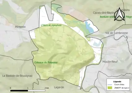 Carte des ZNIEFF de type 2 sur la commune.