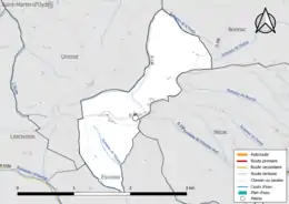 Carte en couleur présentant le réseau hydrographique de la commune