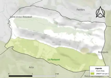 Carte de la ZNIEFF de type 2 sur la commune.