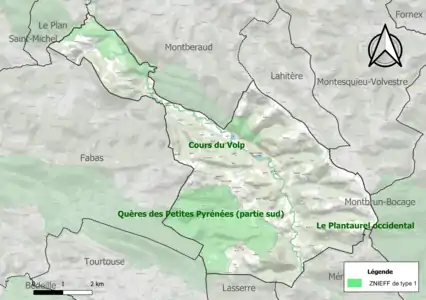 Carte des ZNIEFF de type 1 sur la commune.