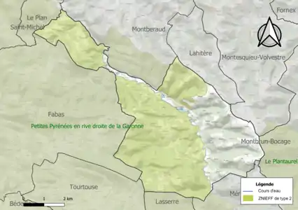 Carte de la ZNIEFF de type 2 sur la commune.