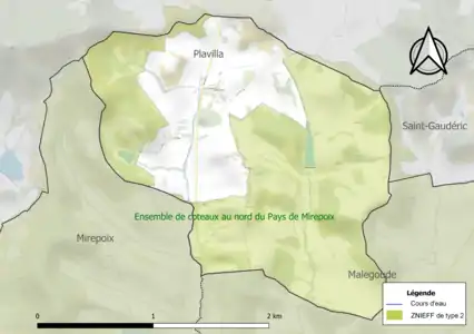 Carte de la ZNIEFF de type 2 sur la commune.