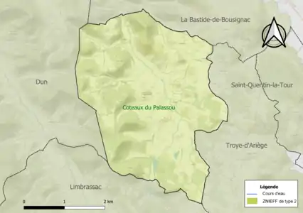 Carte de la ZNIEFF de type 2 sur la commune.