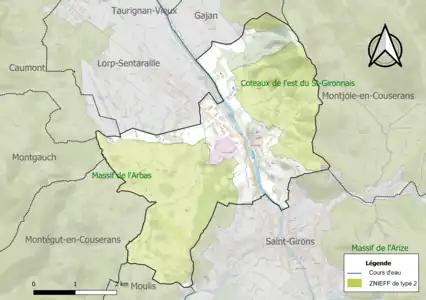 Carte des ZNIEFF de type 2 sur la commune.