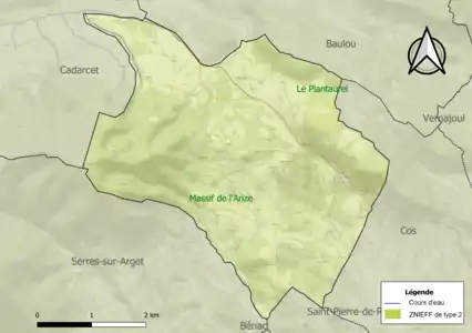 Carte des ZNIEFF de type 2 sur la commune.