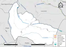 Carte en couleur présentant le réseau hydrographique de la commune