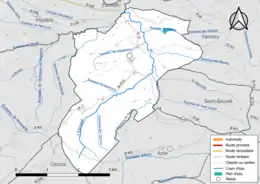 Carte en couleur présentant le réseau hydrographique de la commune