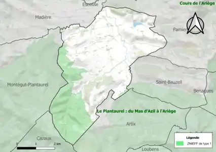 Carte de la ZNIEFF de type 1 sur la commune.