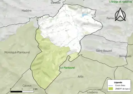 Carte de la ZNIEFF de type 2 sur la commune.