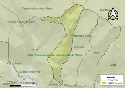 Carte des ZNIEFF de type 2 sur la commune.