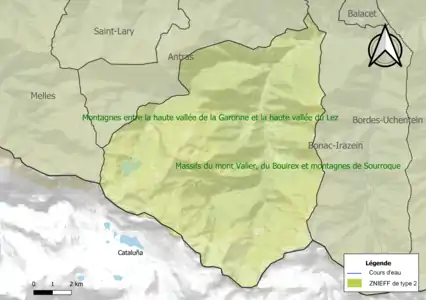 Carte de la ZNIEFF de type 2 sur la commune.