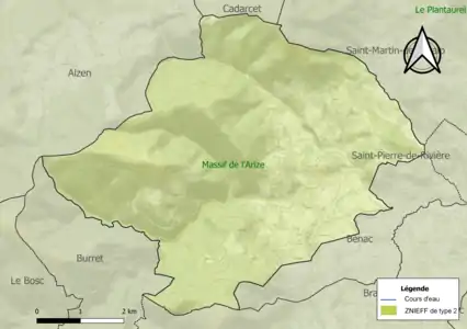 Carte de la ZNIEFF de type 2 sur la commune.