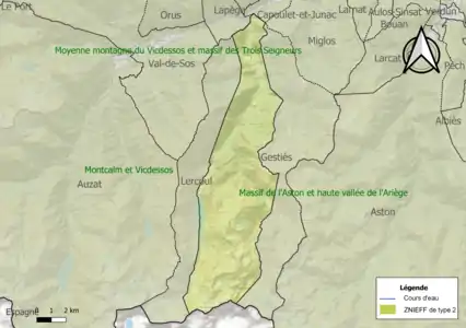 Carte de la ZNIEFF de type 2 sur la commune.