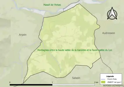 Carte de la ZNIEFF de type 2 sur la commune.