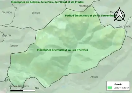 Carte de la ZNIEFF de type 1 sur la commune.