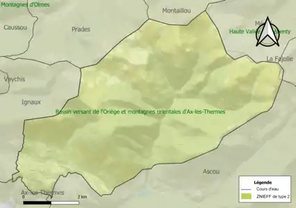 Carte de la ZNIEFF de type 2 sur la commune.