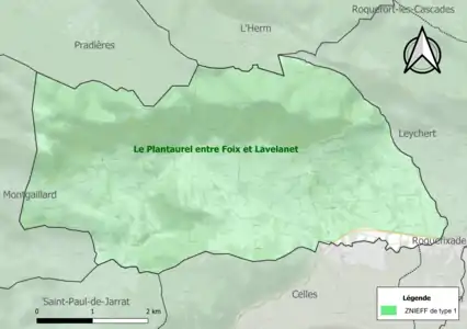 Carte de la ZNIEFF de type 1 sur la commune.