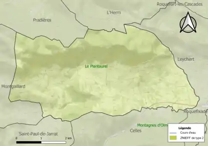 Carte des ZNIEFF de type 2 sur la commune.