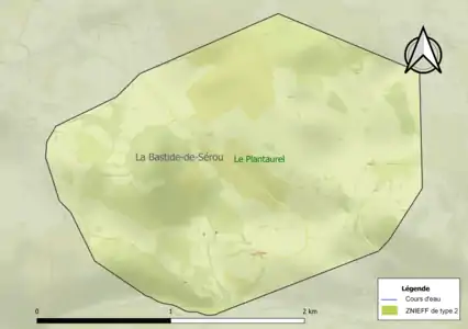 Carte de la ZNIEFF de type 2 sur la commune.