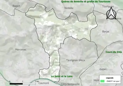 Carte de la ZNIEFF de type 1 sur la commune.