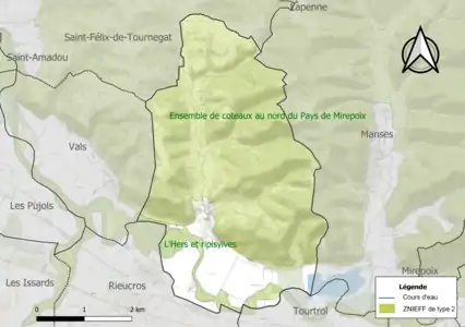 Carte des ZNIEFF de type 2 sur la commune.