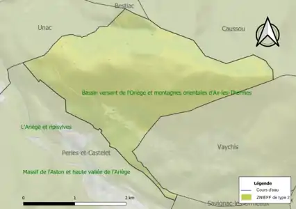 Carte de la ZNIEFF de type 2 sur la commune.