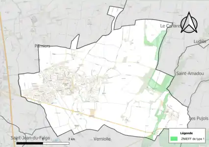 Carte de la ZNIEFF de type 1 sur la commune.