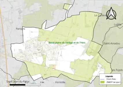 Carte de la ZNIEFF de type 2 sur la commune.