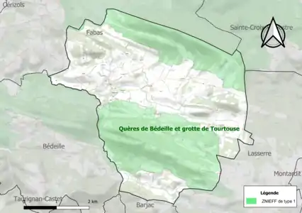 Carte des ZNIEFF de type 1 sur la commune.