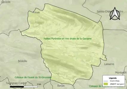 Carte des ZNIEFF de type 2 sur la commune.