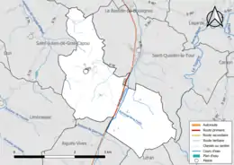 Carte en couleur présentant le réseau hydrographique de la commune