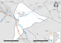 Carte en couleur présentant le réseau hydrographique de la commune