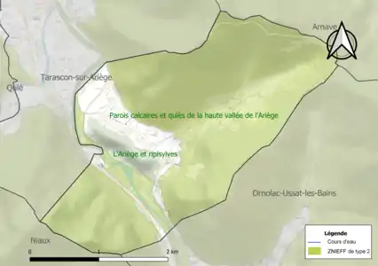 Carte des ZNIEFF de type 2 sur la commune.