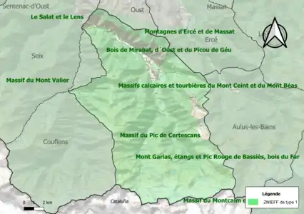 Carte des ZNIEFF de type 1 sur la commune.