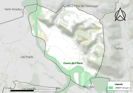 Carte de la ZNIEFF de type 1 sur la commune.