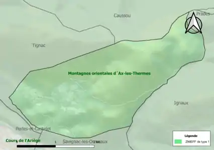 Carte de la ZNIEFF de type 1 sur la commune.