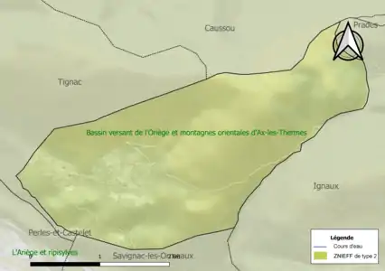 Carte de la ZNIEFF de type 2 sur la commune.