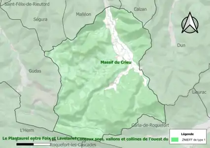 Carte des ZNIEFF de type 1 sur la commune.