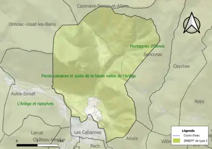 Carte des ZNIEFF de type 2 sur la commune.