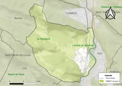 Carte des ZNIEFF de type 2 sur la commune.