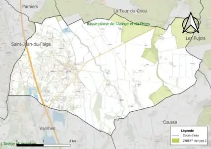 Carte de la ZNIEFF de type 2 sur la commune.