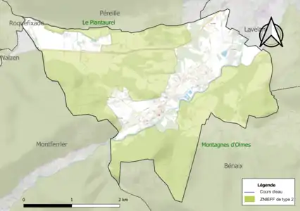 Carte des ZNIEFF de type 2 sur la commune.