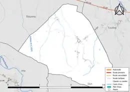 Carte en couleur présentant le réseau hydrographique de la commune