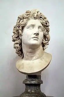 Buste d'Alexandre en Hélios, copie romaine d'un original hellénistique,musées du Capitole, Rome.