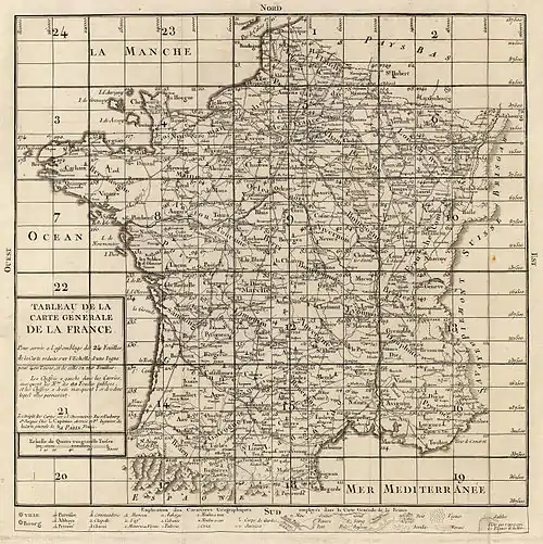 Carte générale de la France, 1797: route Toulouse Bayonne, via Auch et Tarbes, d'après Cassini